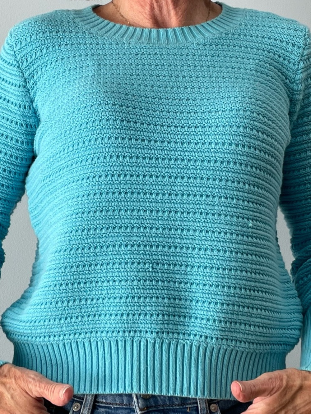 LOFT Bright Aqua Textured Crewneck Sweater